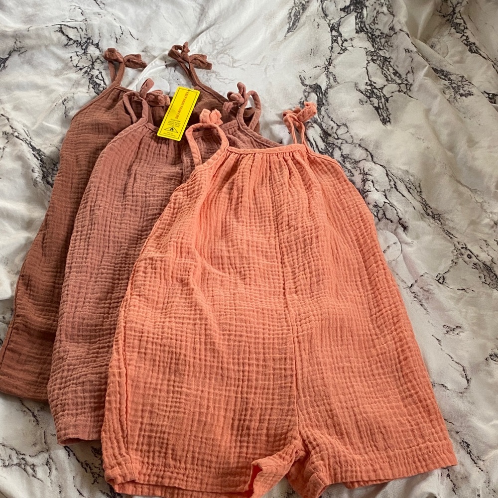 SHEIN Kids Coral and Mauve Romper Set